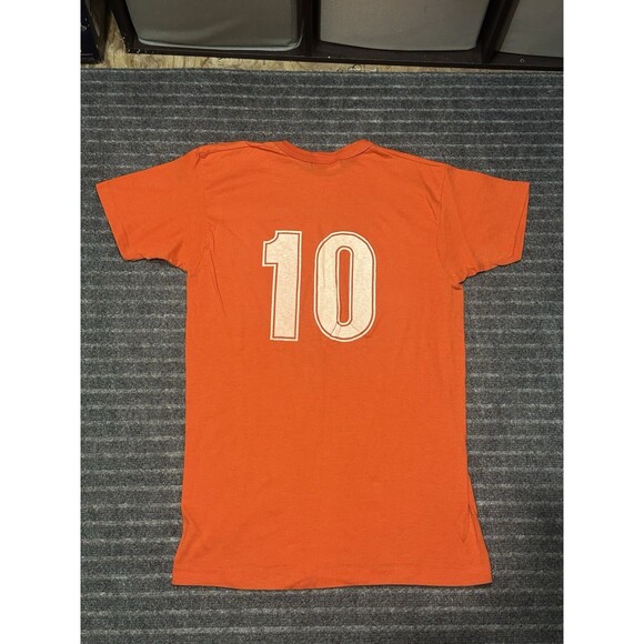 Vintage 70s/80s Glo Dot Graphic Print Short Sleeve T Shirt Orange Double Sided - Picture 4 of 5